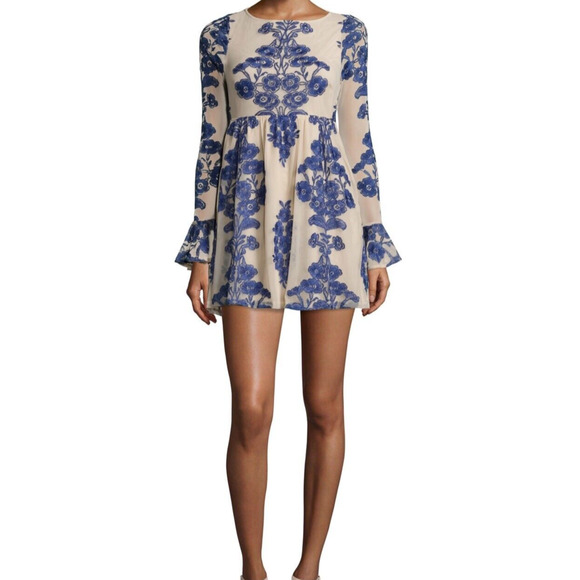 For Love and Lemons Temecula Mini Dress Woman Sand And Blue NWT Size L